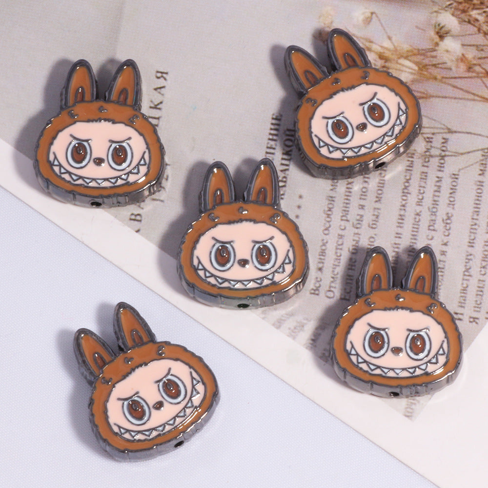 Wholesale 10PCS New DIY straight hole beads cute cartoon anime labubu decoration mobile phone chain key chain bag chain accessories